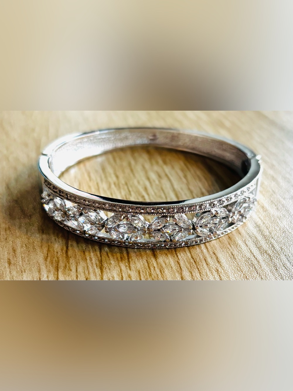 Silver Crystal Marquise Bangle Bracelet